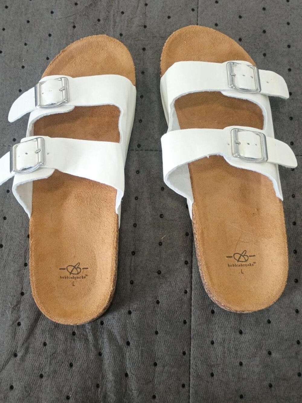 White Arizona Style Buckle Slide Sandals Size L